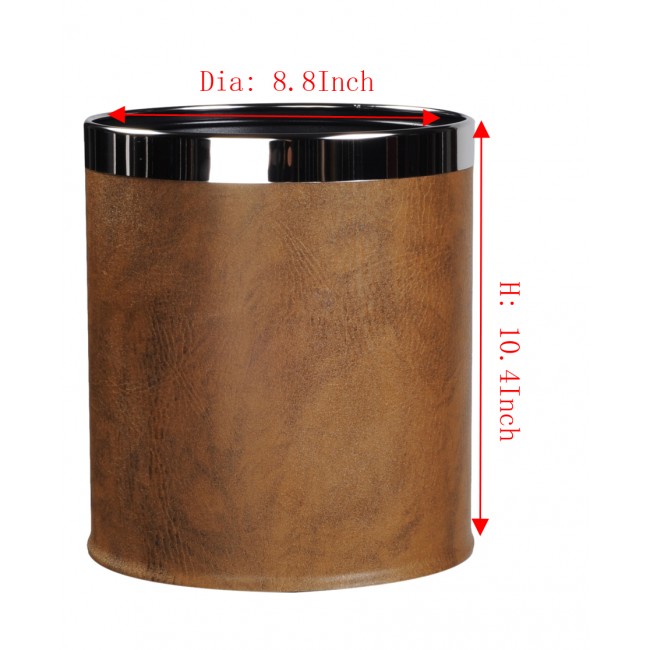 6 pack-Round Shape Faux Leather Metal Trash Can Garbage Bin-8liter/2gallon